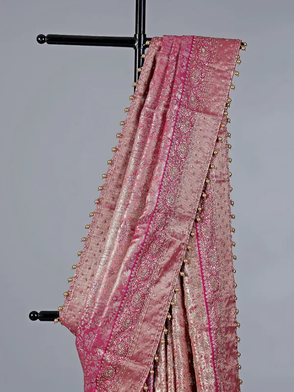 Rani pink kanjivaram silk saree for wedding wear