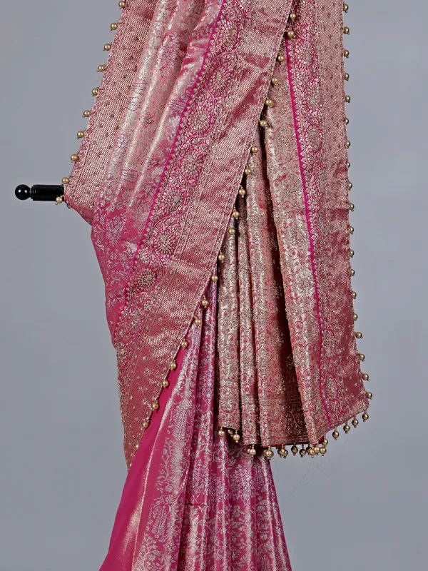 Rani pink kanjivaram silk saree for wedding wear