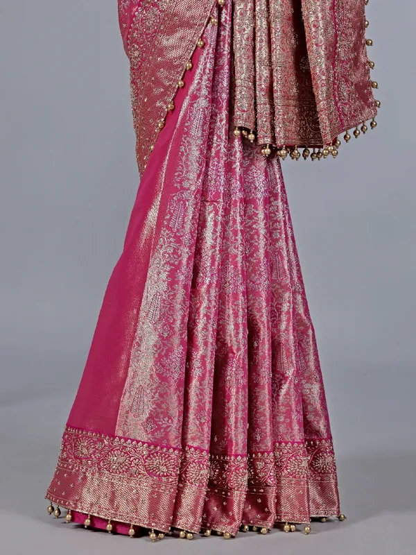 Rani pink kanjivaram silk saree for wedding wear