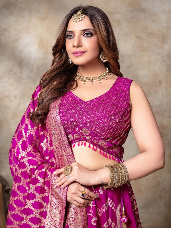Rani pink lehenga choli in silk