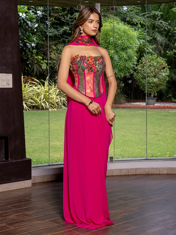 Rani pink net indowester suit for women
