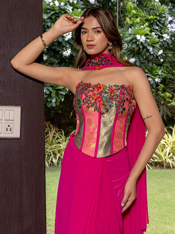 Rani pink net indowester suit for women