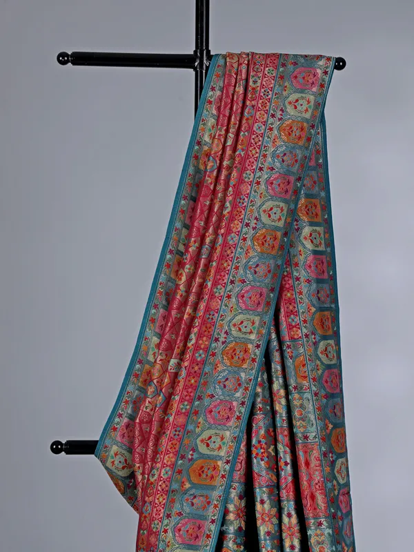 Rani pink pashmina silk saree with contrast border