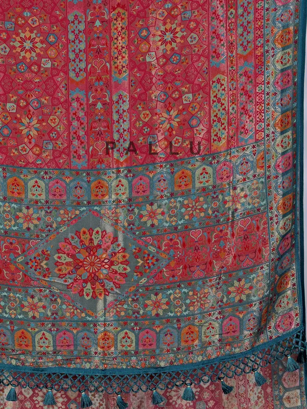 Rani pink pashmina silk saree with contrast border