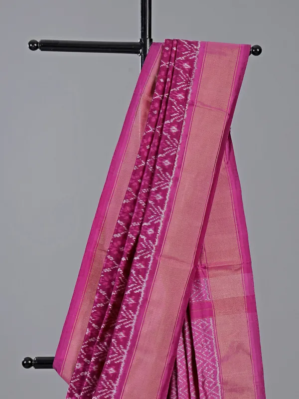 Rani pink patola silk saree with vibrant prints