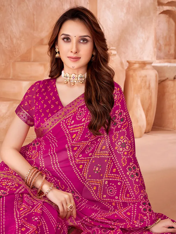 Rani pink printed chiffon