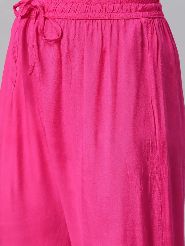 Rani pink printed silk kurti set for women