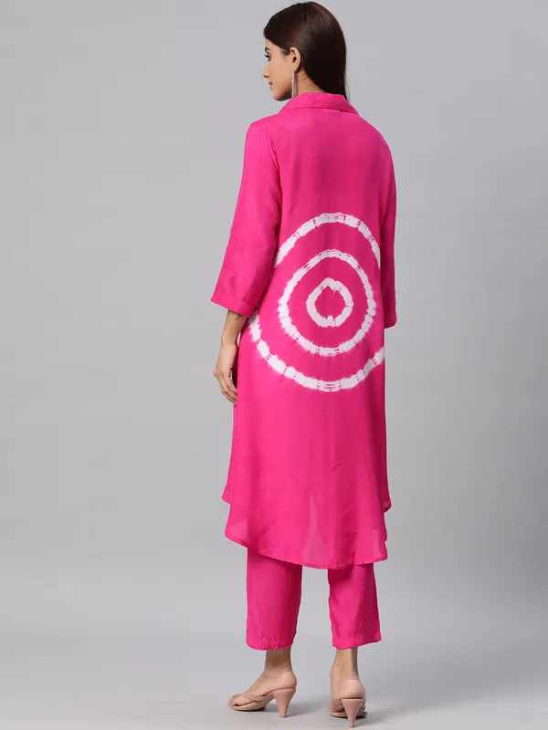 Rani pink printed silk kurti set for women