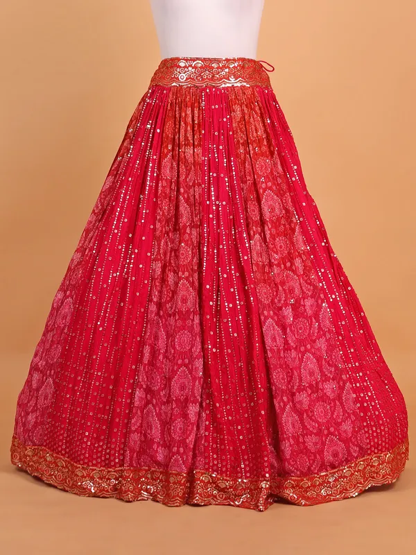 Rani pink printed silk lehenga choli
