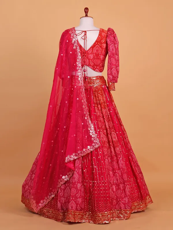 Rani pink printed silk lehenga choli