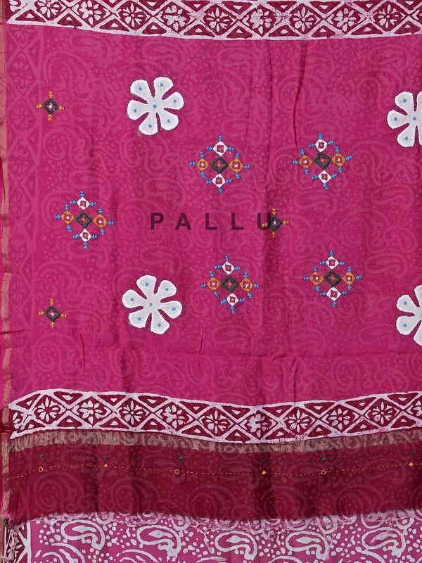 Rani pink printed tusser silk saree for festive