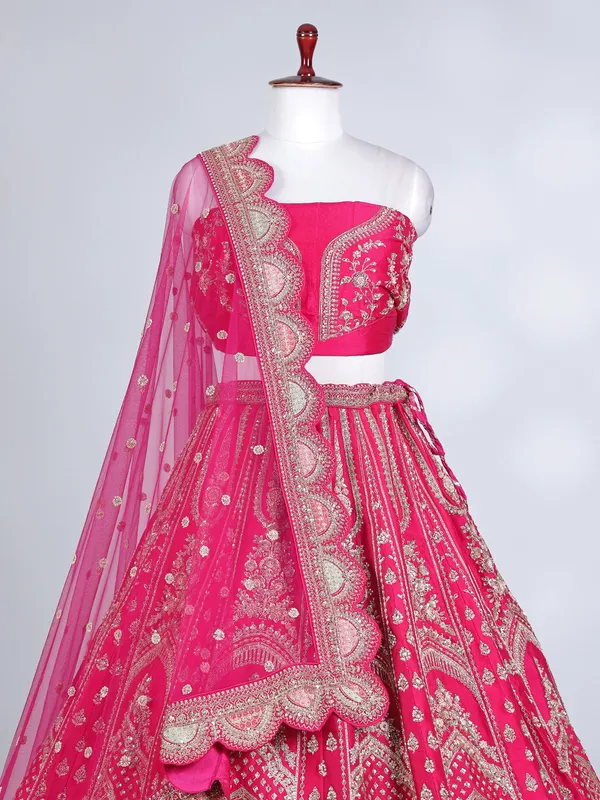 Rani pink raw silk bridal lehenga choli