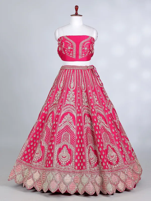 Rani pink raw silk bridal lehenga choli
