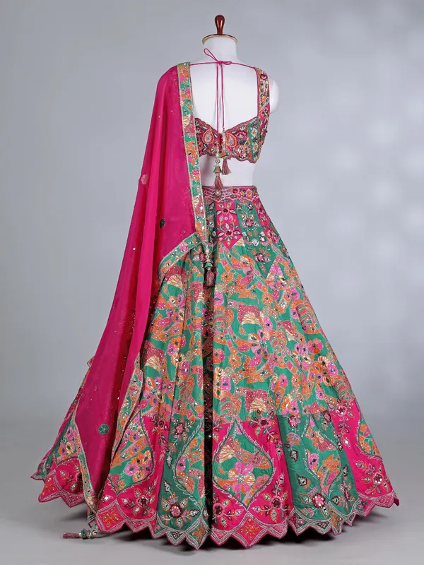 Rani pink raw silk lehenga choli with dupatta for women