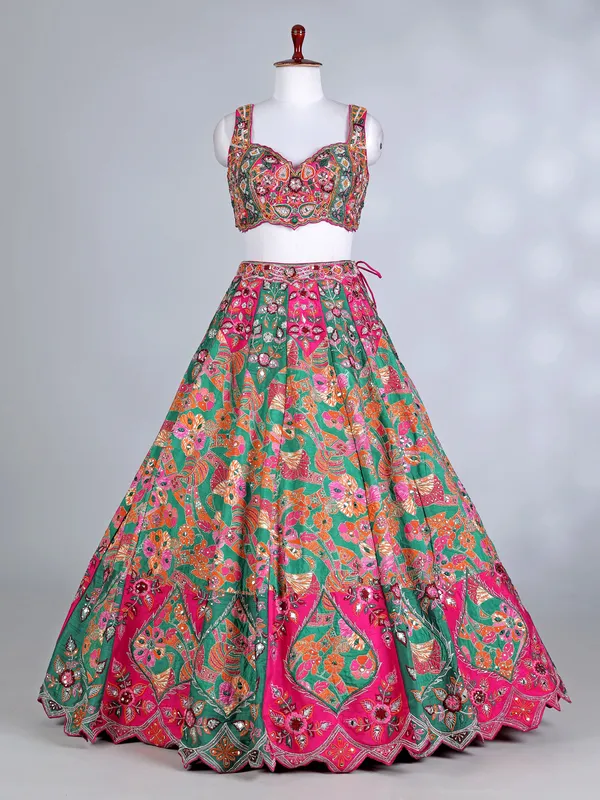 Rani pink raw silk lehenga choli with dupatta for women