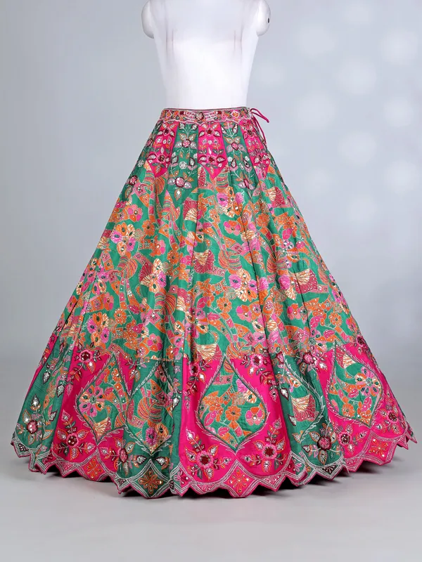 Rani pink raw silk lehenga choli with dupatta for women