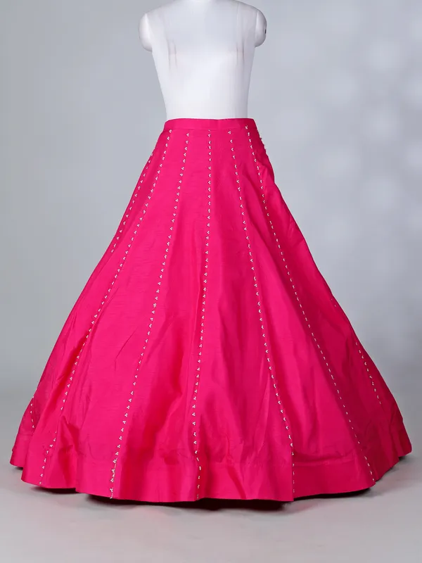 Rani pink raw silk lehenga choli with shrug