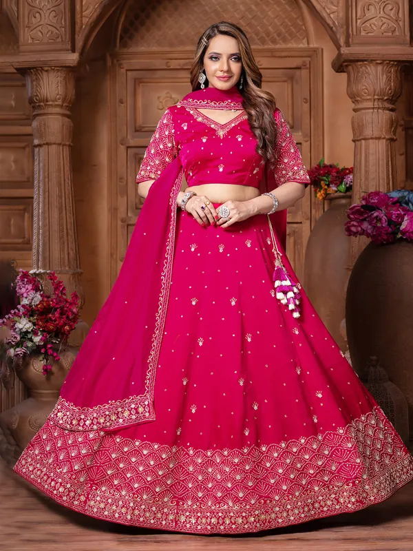Rani pink raw silk traditional lehenga choli