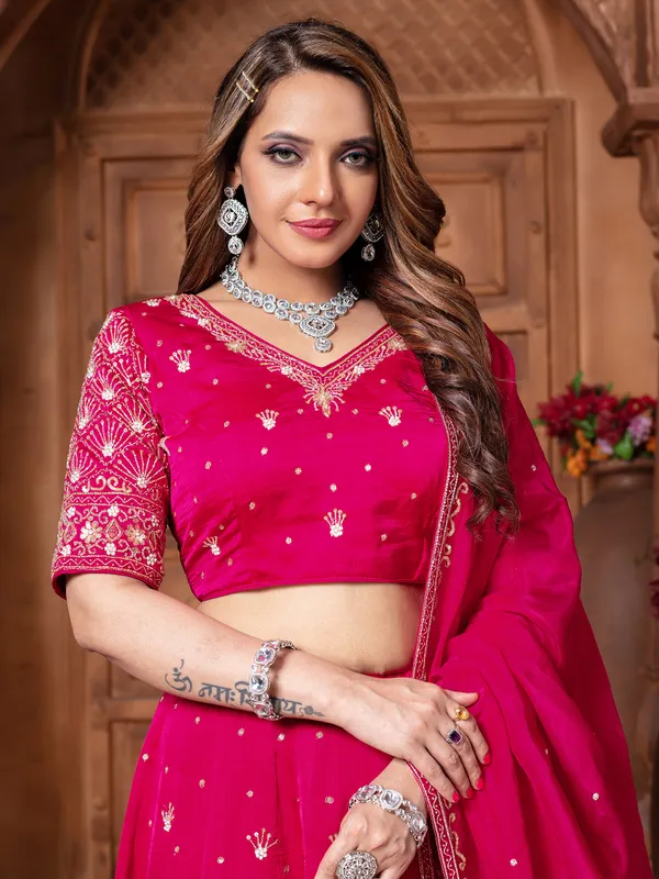 Rani pink raw silk traditional lehenga choli