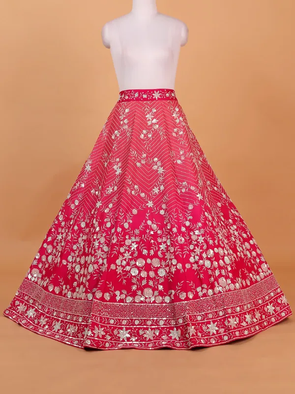 Rani pink raw silk wedding style lehenga choli