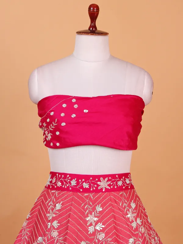 Rani pink raw silk wedding style lehenga choli