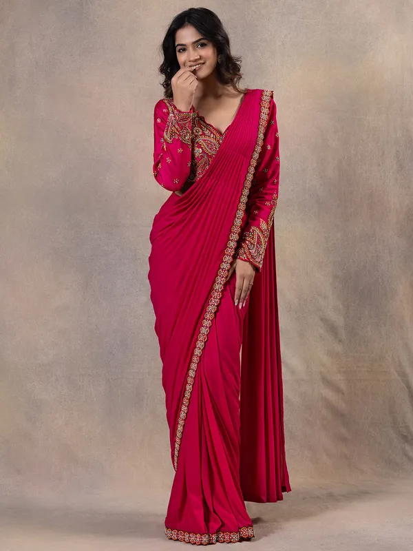 Rani pink ready to wear silk saree