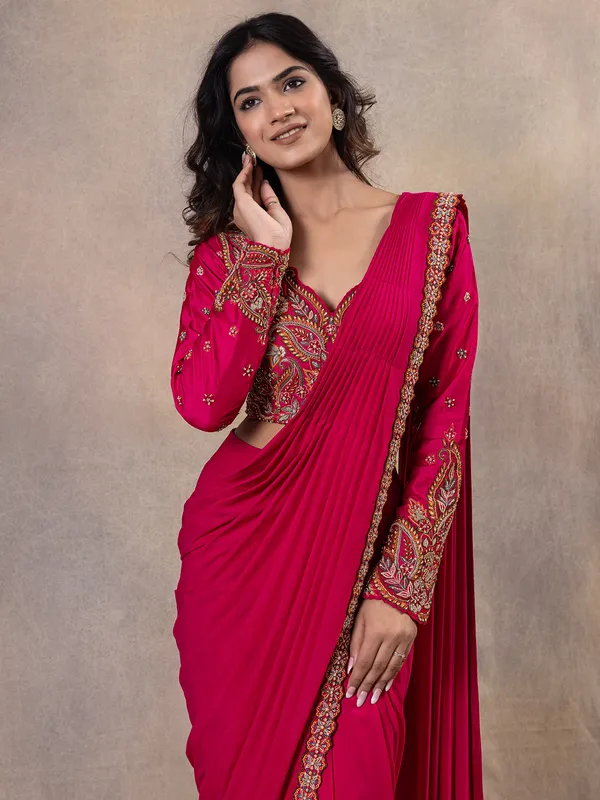 Rani pink ready to wear silk saree