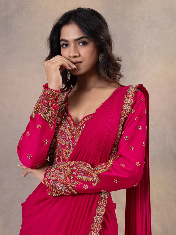 Rani pink ready to wear silk saree