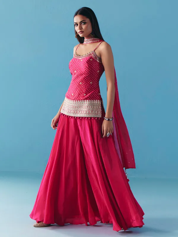 Rani pink satin silk palazzo suit for wedding wear