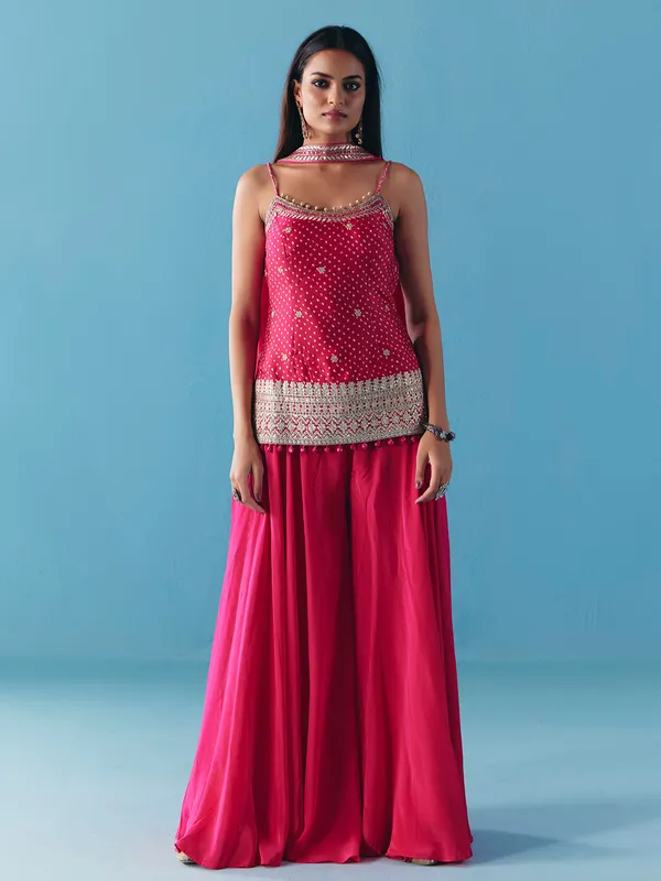 Rani pink satin silk palazzo suit for wedding wear