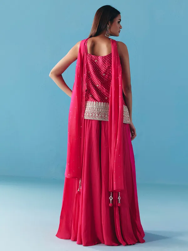 Rani pink satin silk palazzo suit for wedding wear