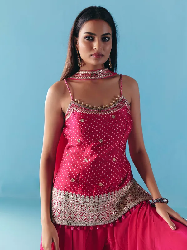 Rani pink satin silk palazzo suit for wedding wear