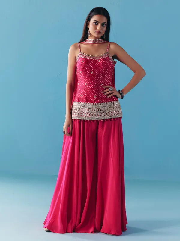 Rani pink satin silk palazzo suit for wedding wear