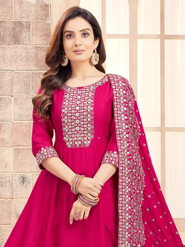 Rani pink silk anarkali suit for wedding