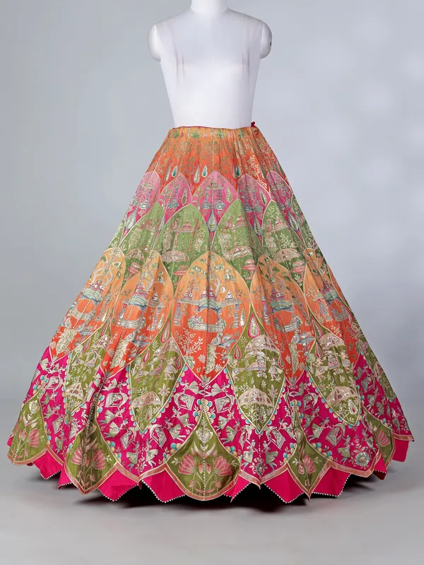 Rani pink silk designer lehenga choli with motifs