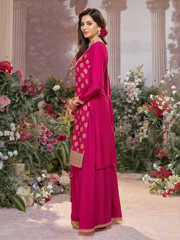 Rani pink silk embellished pakistani suit