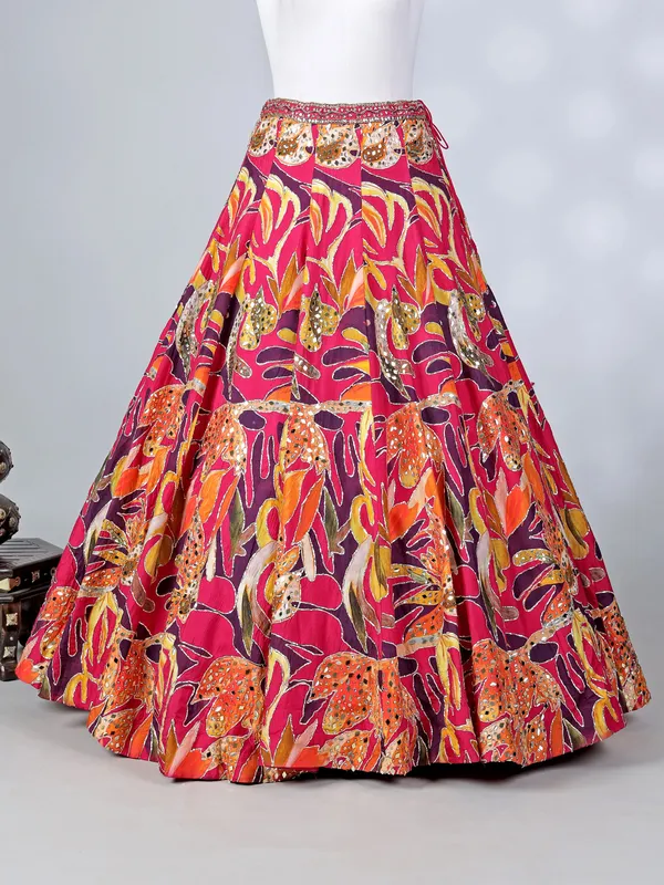 Rani pink silk lehenga choli with mirror work