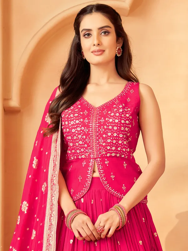 Rani pink silk lehenga choli with sequins work