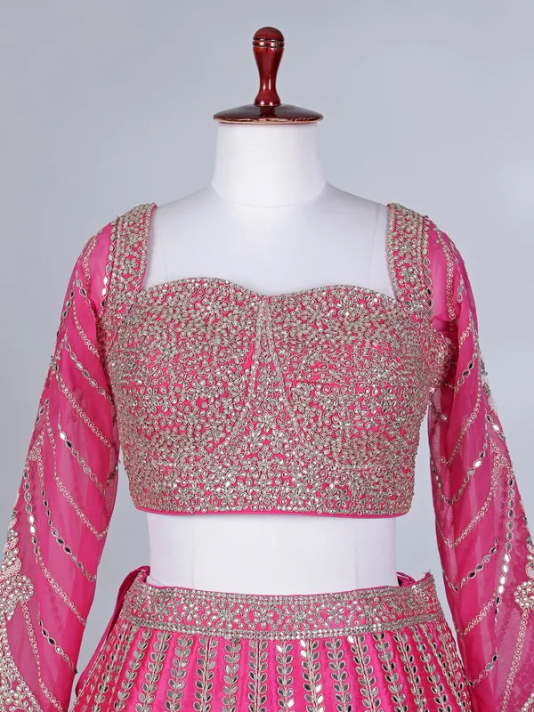 Rani pink silk mirror work lehenga choli