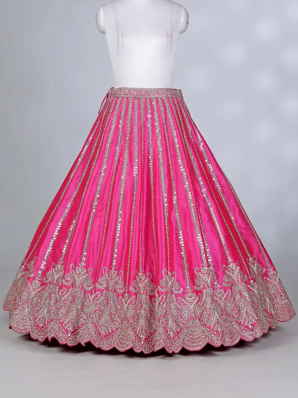 Rani pink silk mirror work lehenga choli