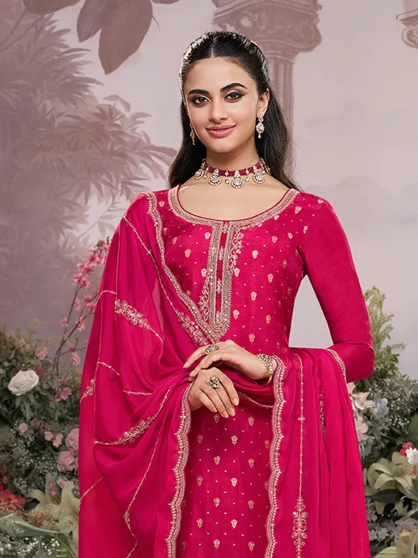 Rani pink silk pakistani salwar suit for wedding