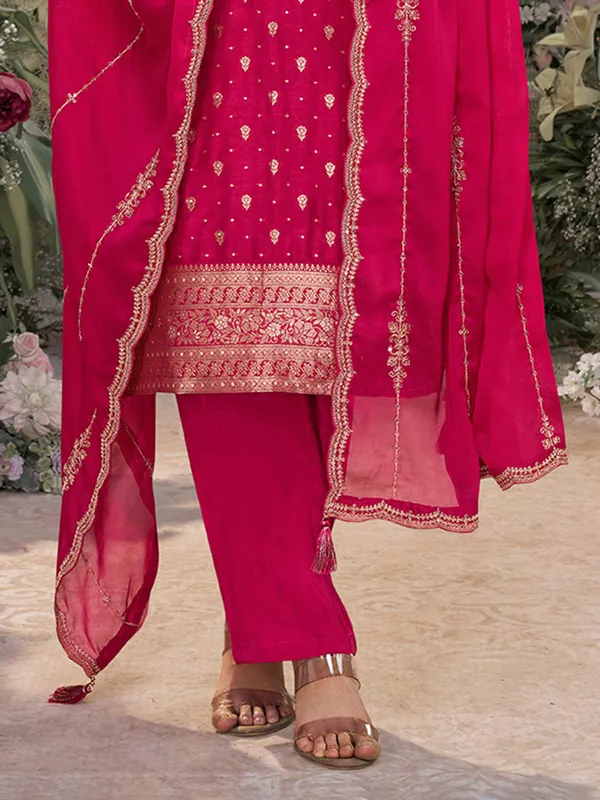 Rani pink silk pakistani salwar suit for wedding
