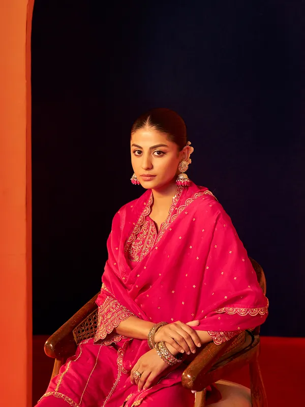 Rani pink silk palazzo kurti set for women