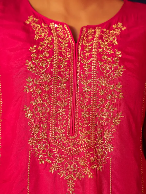 Rani pink silk palazzo kurti set for women