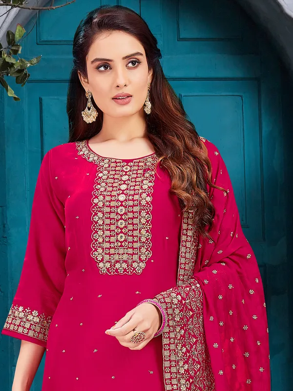 Rani pink silk palazzo suit with dupatta