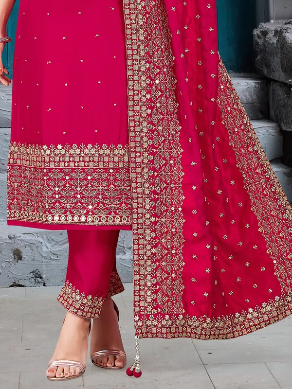 Rani pink silk palazzo suit with dupatta