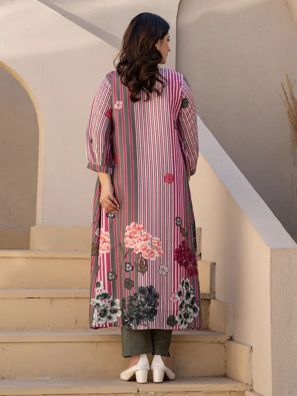 Rani pink silk printed kurti set