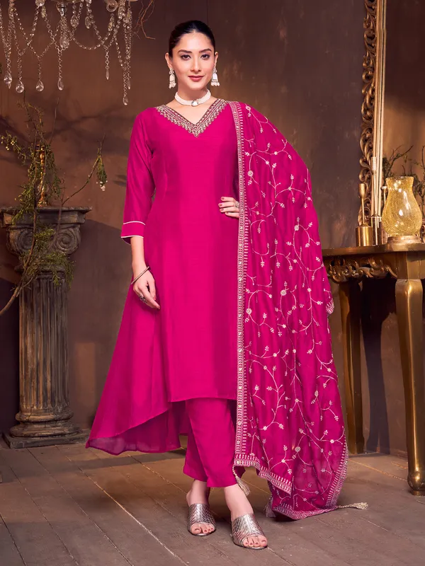 Rani pink silk salwar suit with dupatta