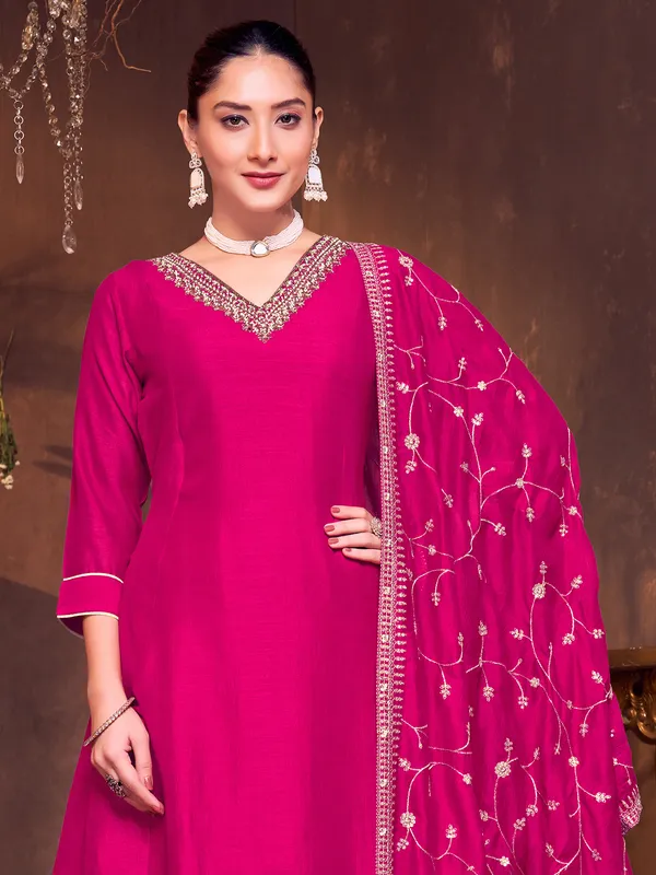 Rani pink silk salwar suit with dupatta