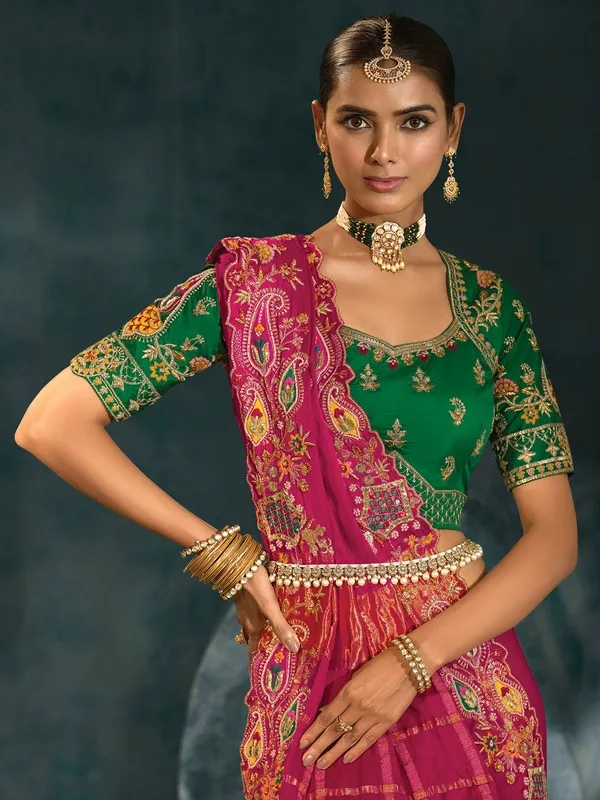 Rani pink silk saree for wedding